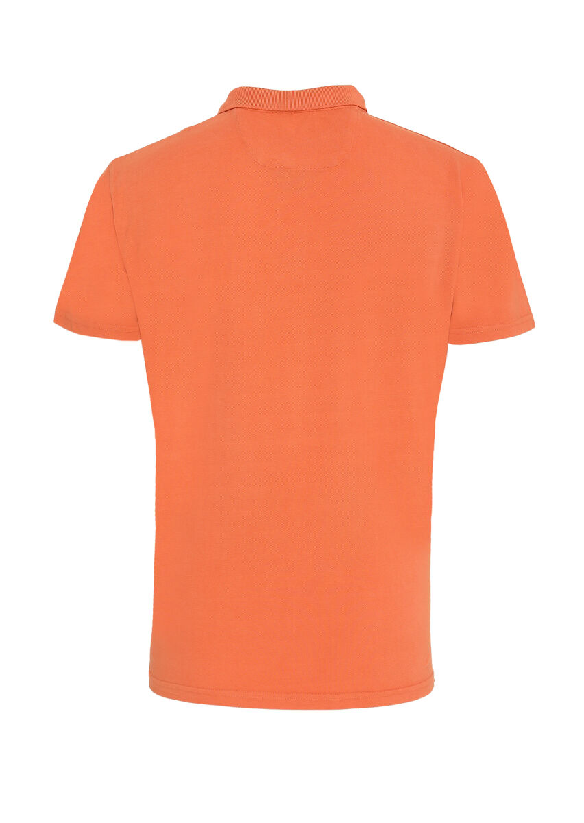 Orange Printed Polo Neck 100% Cotton T-Shirt - 2