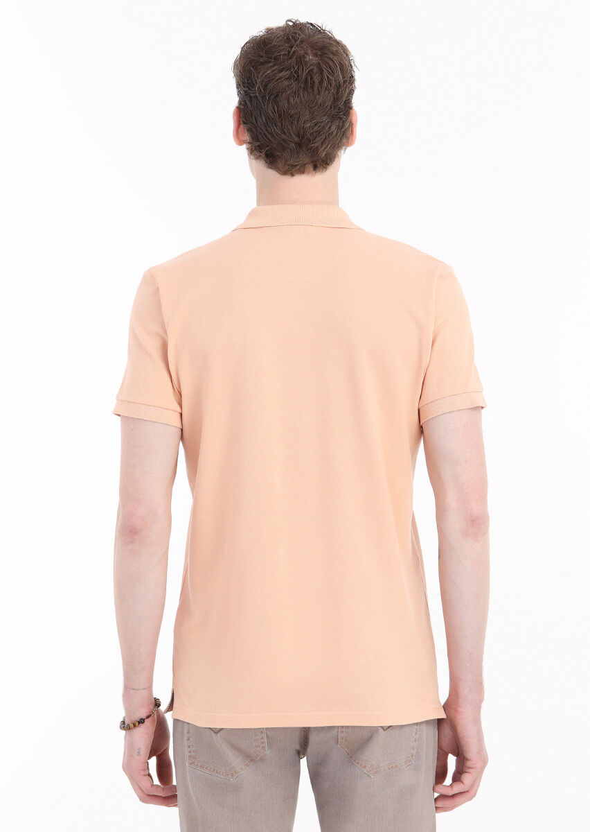 Orange Printed Polo Neck 100% Cotton T-Shirt - 3