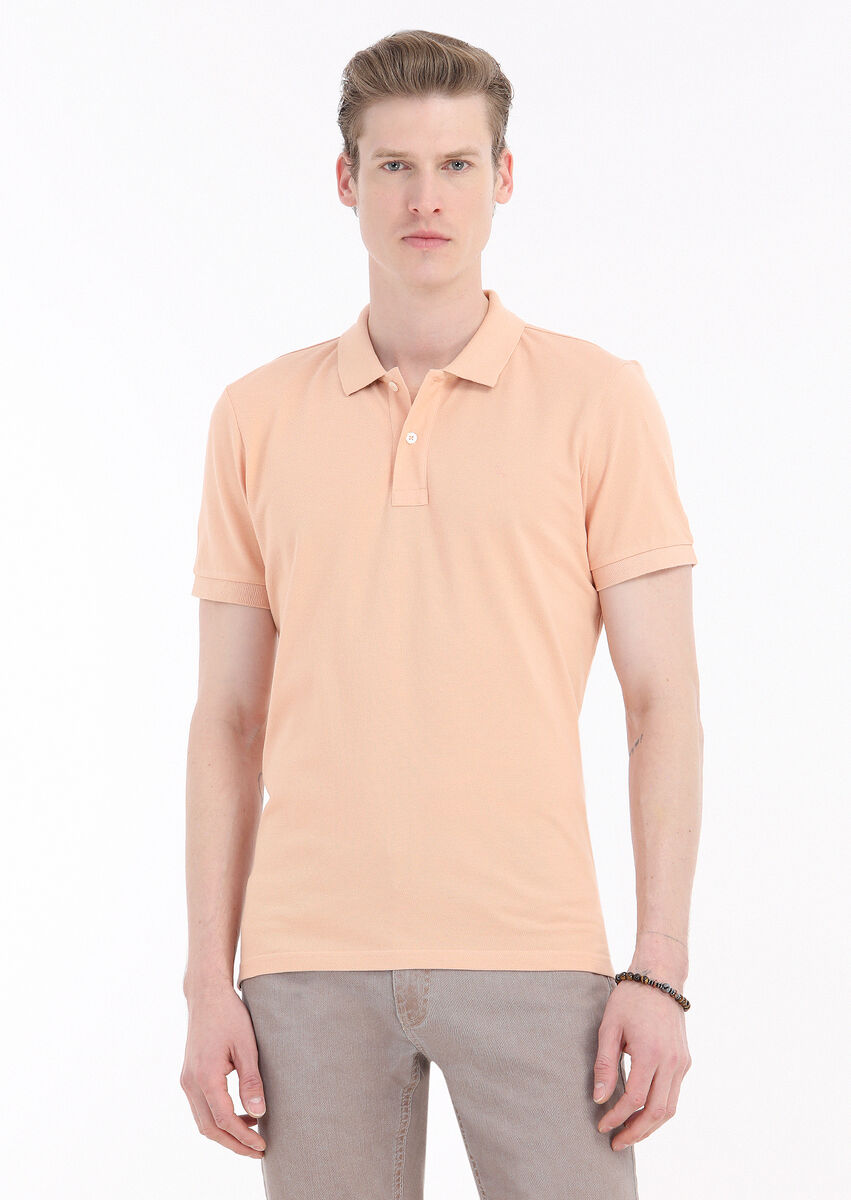 Orange Printed Polo Neck 100% Cotton T-Shirt - 2