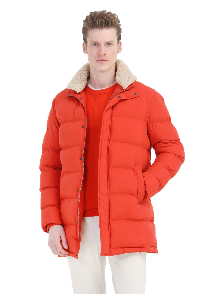 Orange Regular Fit Shirt Collar Casual Weaving Coat - 1