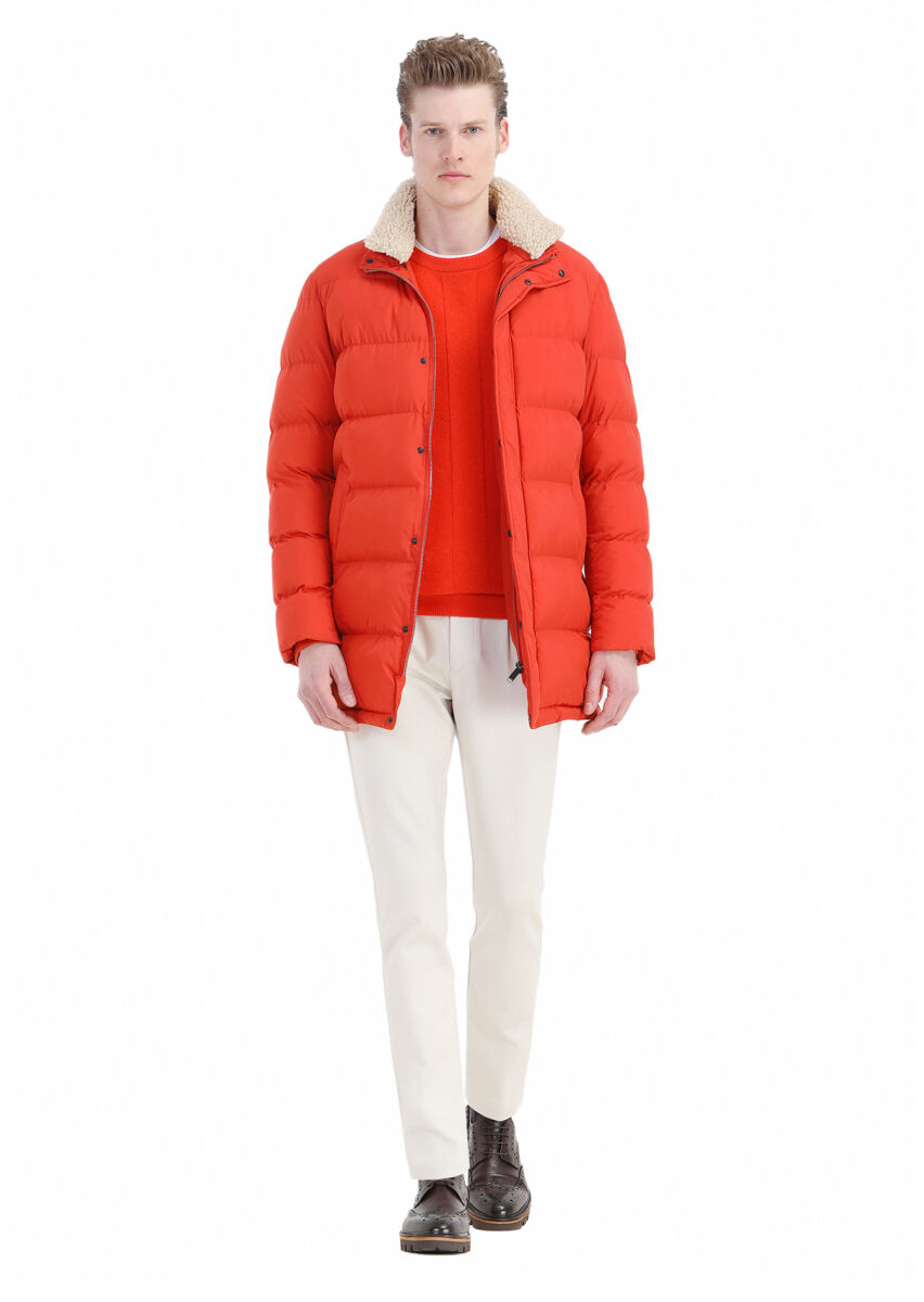 Orange Regular Fit Shirt Collar Casual Weaving Coat - 2