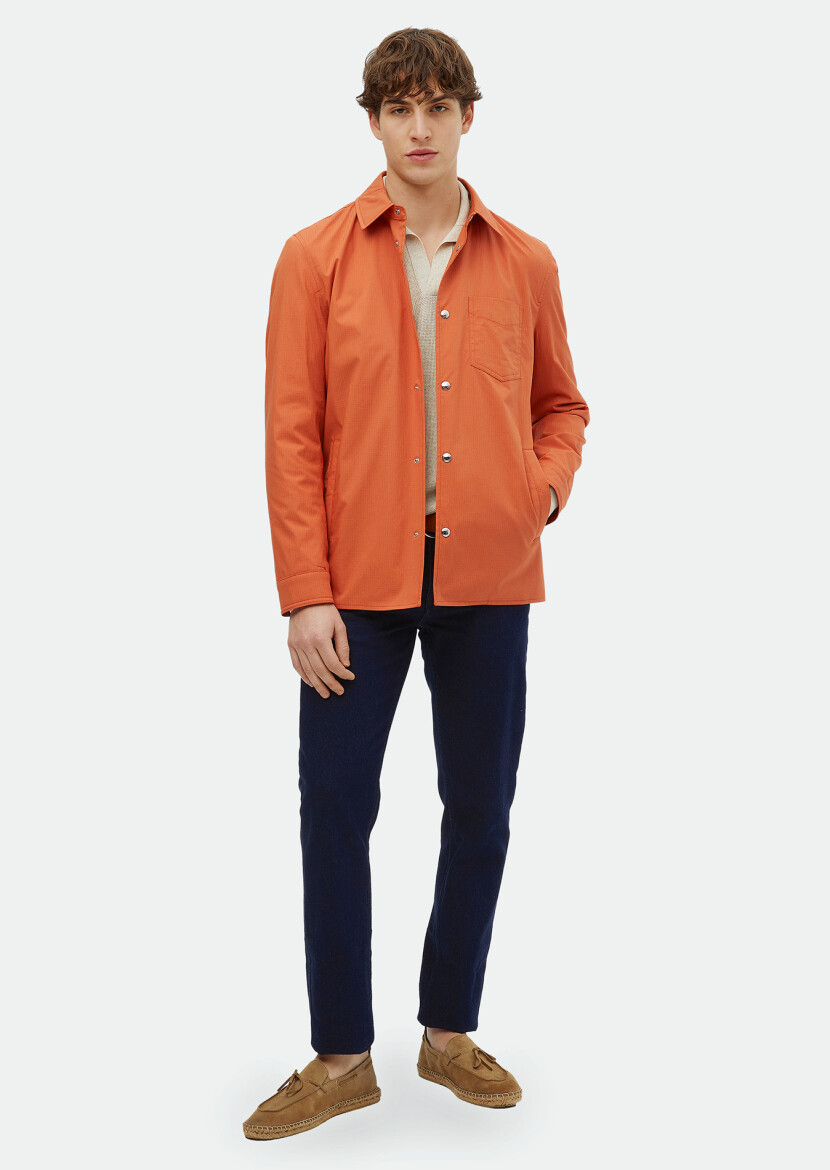 Orange Regular Fit Shirt Collar Casual Weaving Coat - 2