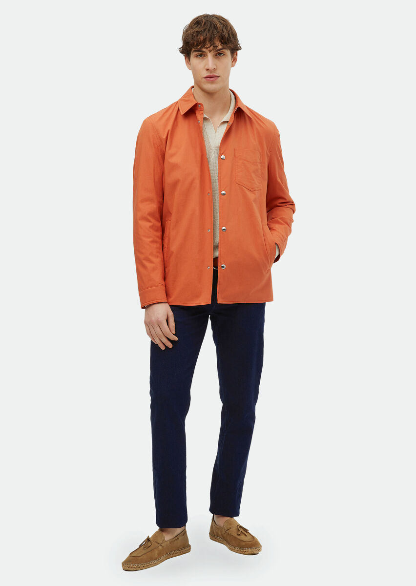 Orange Regular Fit Shirt Collar Casual Weaving Coat - 2