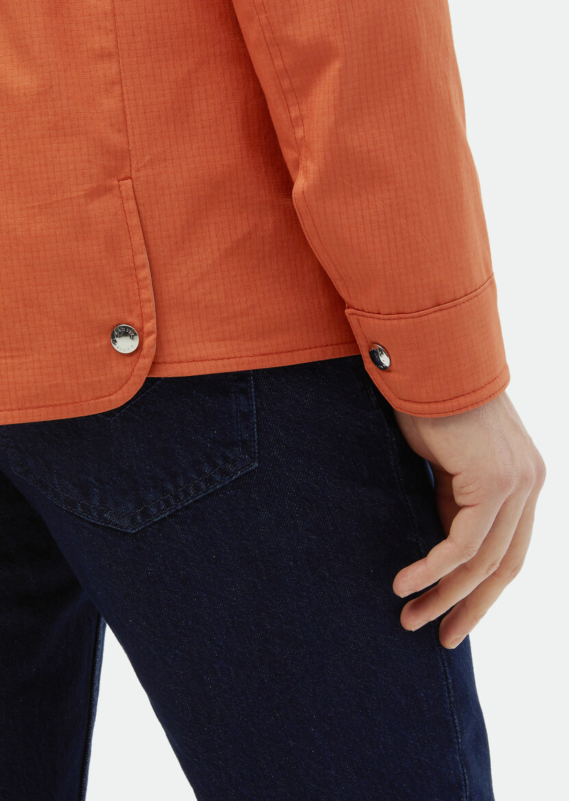 Orange Regular Fit Shirt Collar Casual Weaving Coat - 5