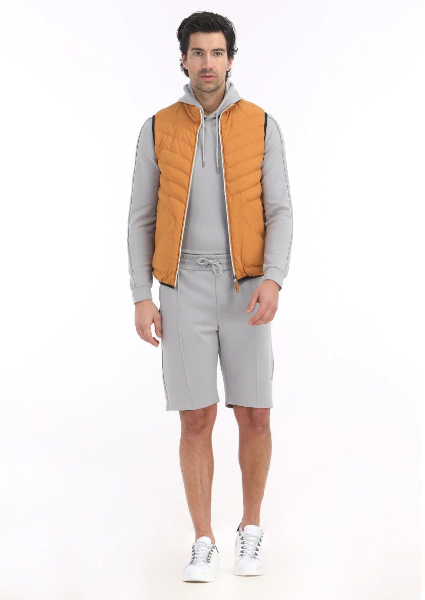 Orange Regular Fit Turtleneck Casual Weaving Puffer Vest - RAMSEY