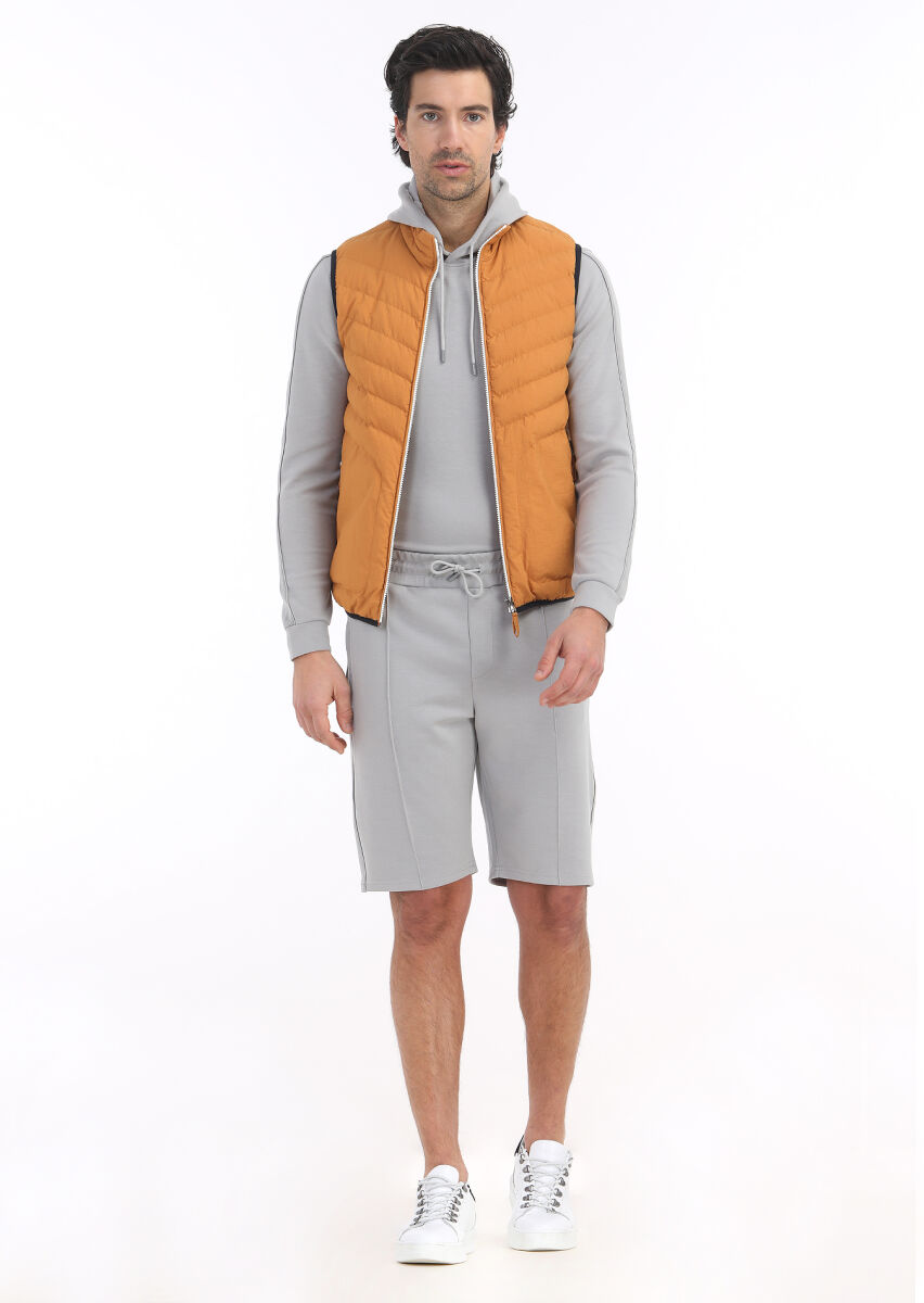 Orange Regular Fit Turtleneck Casual Weaving Puffer Vest - 1