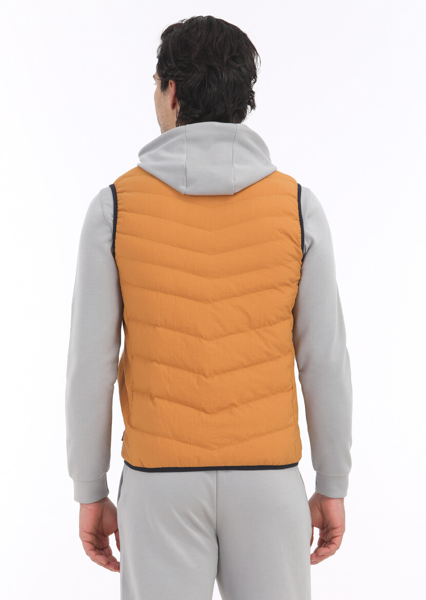 Orange Regular Fit Turtleneck Casual Weaving Puffer Vest - 5