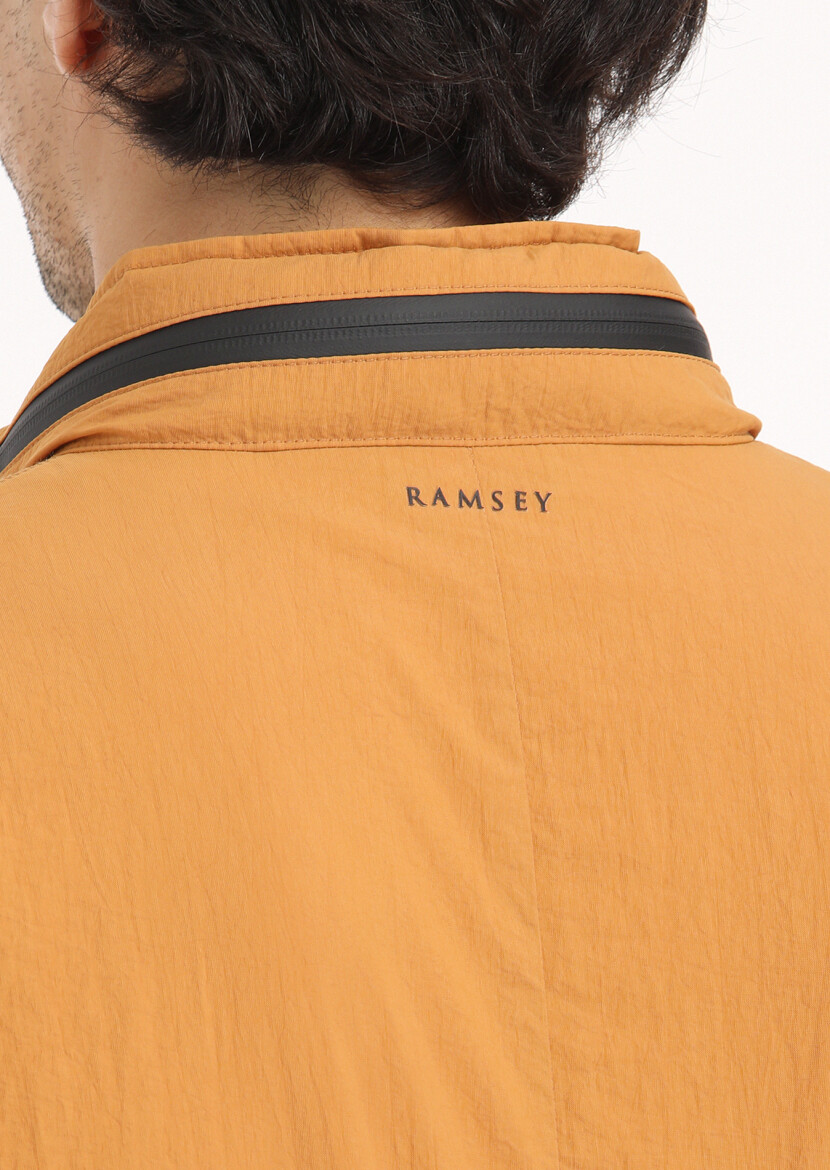 Orange Regular Fit Turtleneck Casual Weaving Removable Hood Coat - 6