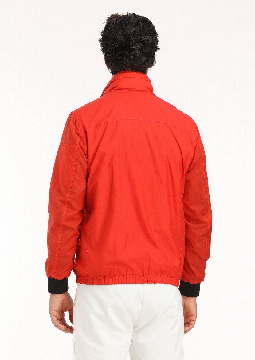 Orange Regular Fit Turtleneck Denim Weaving Removable Hood Coat - 7