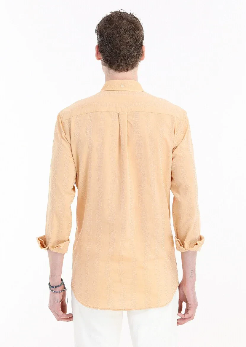 Orange Striped Regular Fit Weaving Casual 100% Cotton Shirt - 6