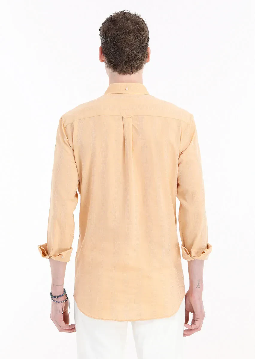 Orange Striped Regular Fit Weaving Casual 100% Cotton Shirt - 6