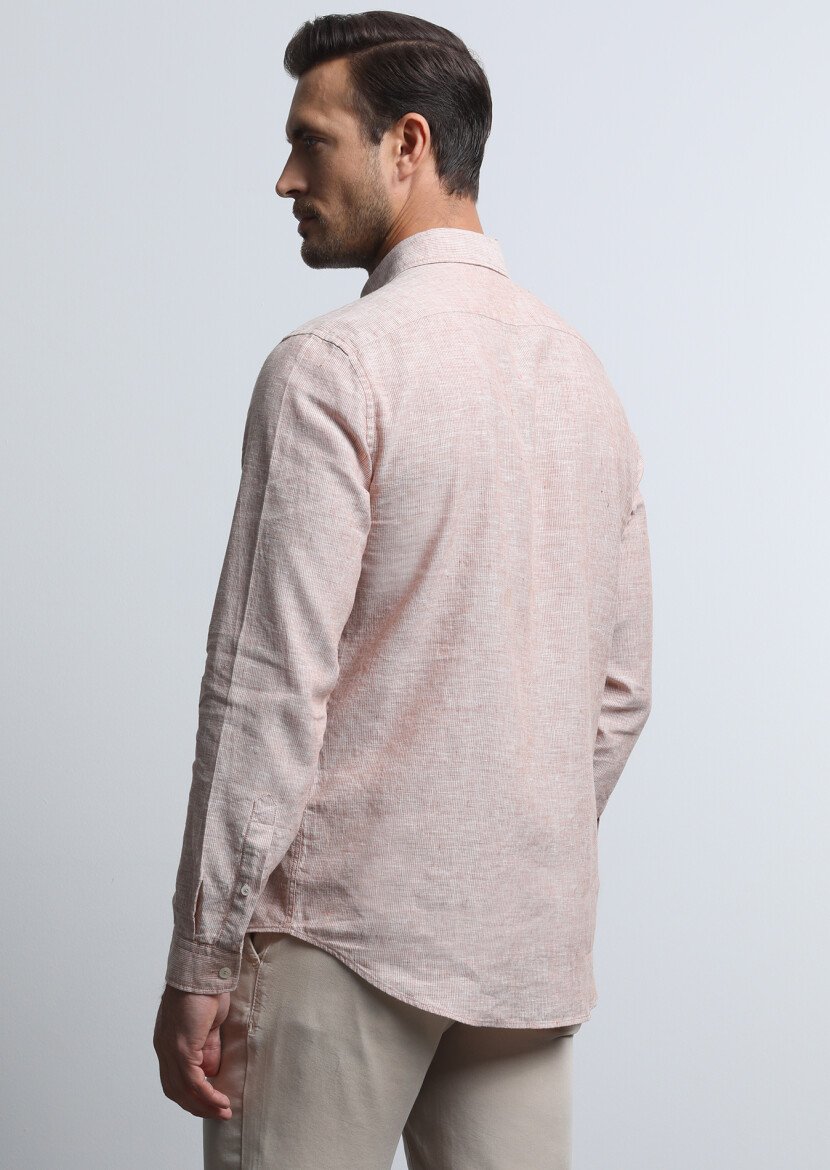 Orange Striped Regular Fit Weaving Casual Cotton Blended Shirt - 5