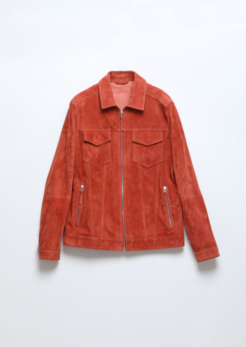 Orange Suede Leather Coat - 7