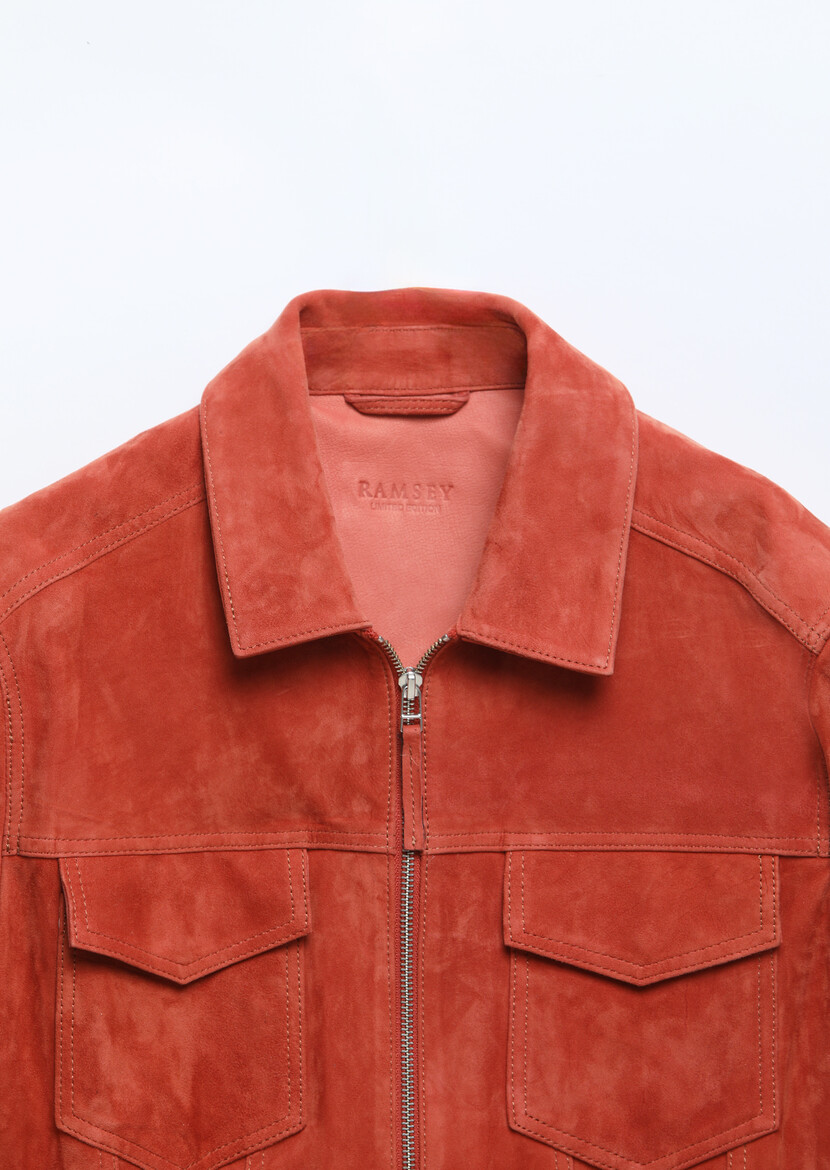 Orange Suede Leather Coat - 8