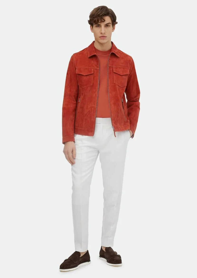 Orange Suede Leather Coat 