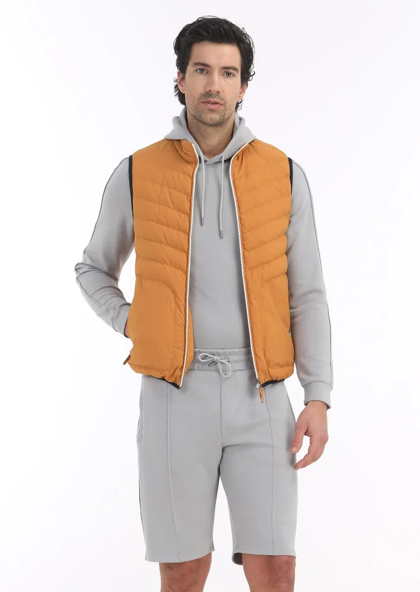 Orange Weaving Puffer Vest - 3