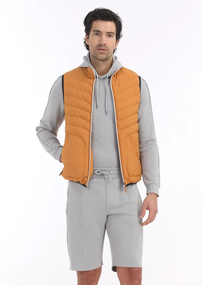 Orange Weaving Puffer Vest - 3