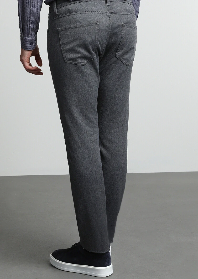Orta Gri Düz Dokuma Slim Fit Casual Pamuk Karışımlı Pantolon - 4