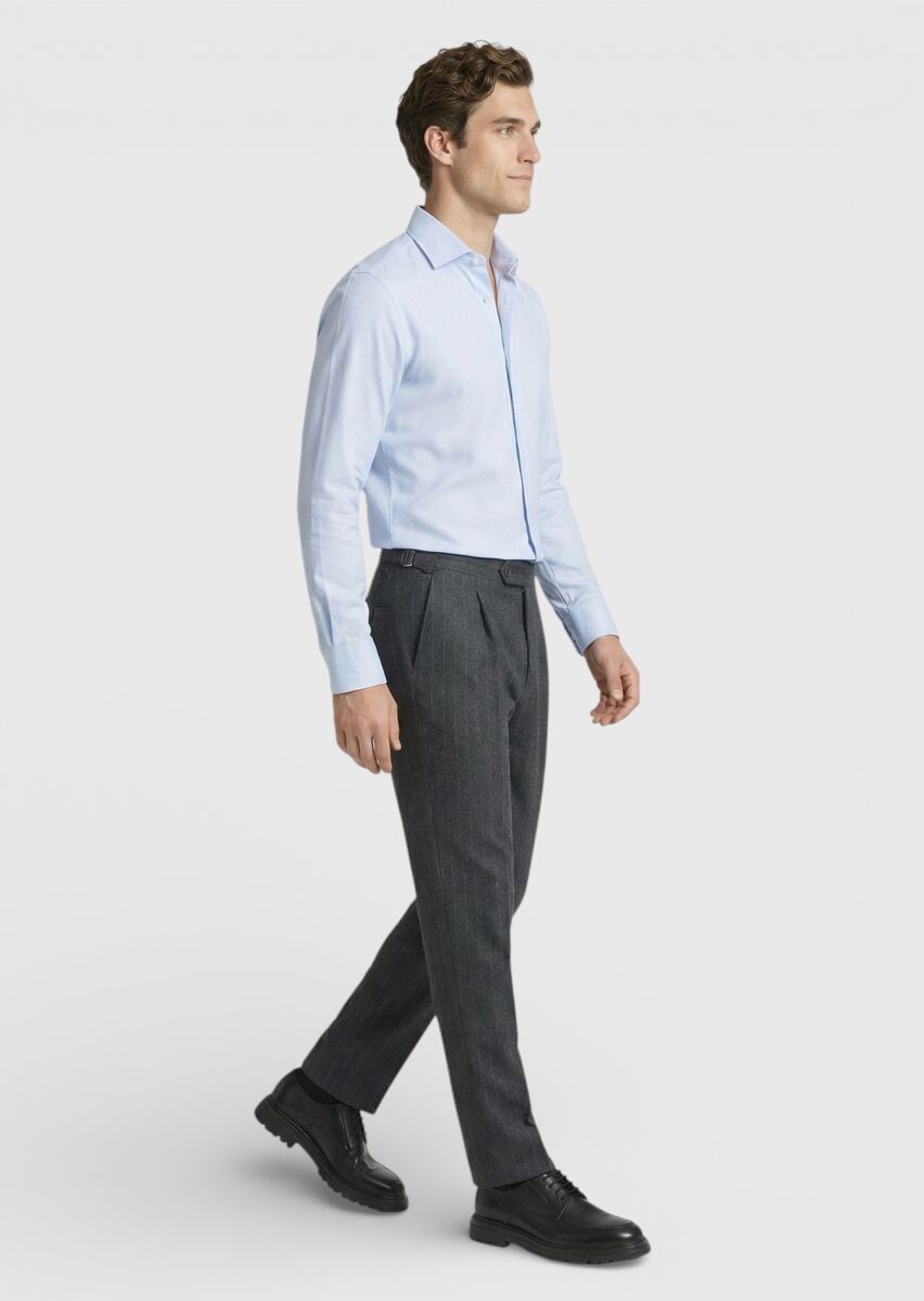 Orta Mavi Regular Fit Uzun Dokuma Klasik %100 Pamuk Gömlek - 3