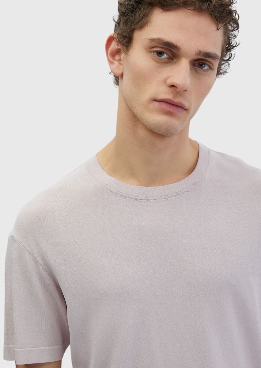 Pembe Bisiklet Yaka Düz Örgü Triko - 4