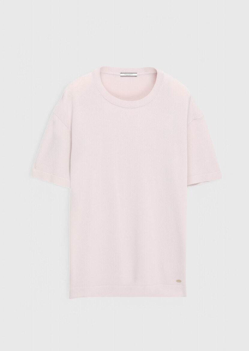 Pembe Bisiklet Yaka Düz Örgü Triko - 6