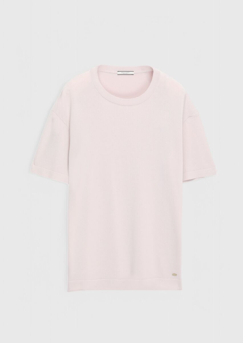 Pembe Bisiklet Yaka Düz Örgü Triko - 6