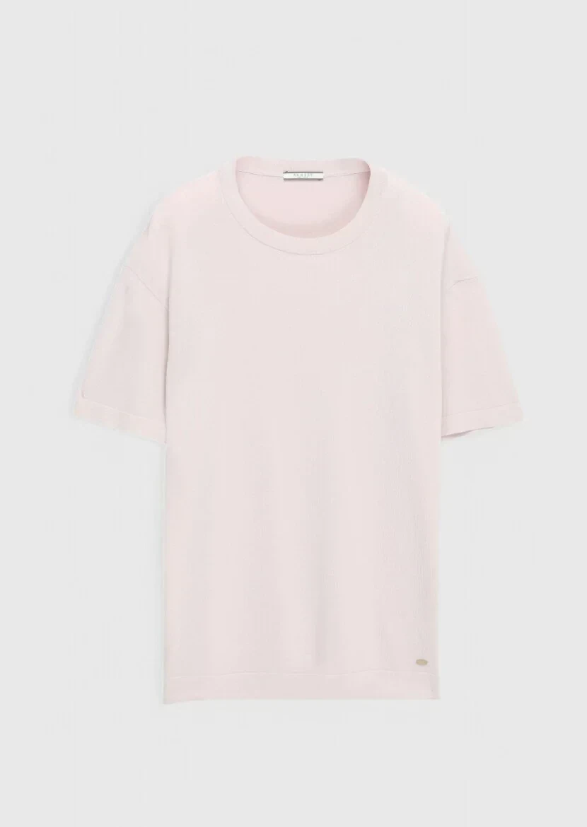 Pembe Bisiklet Yaka Düz Örgü Triko - 6