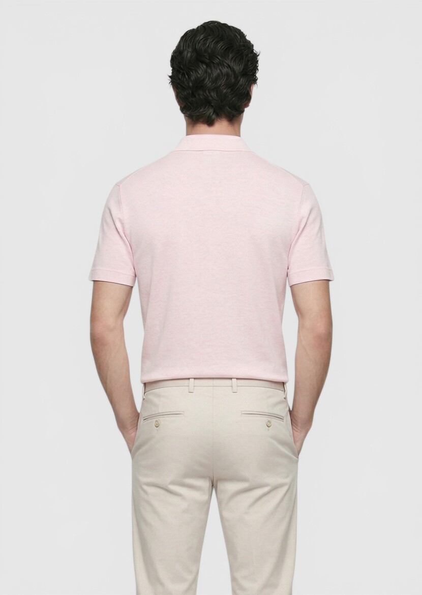 Pembe Düz %100 Keten T-Shirt - 5