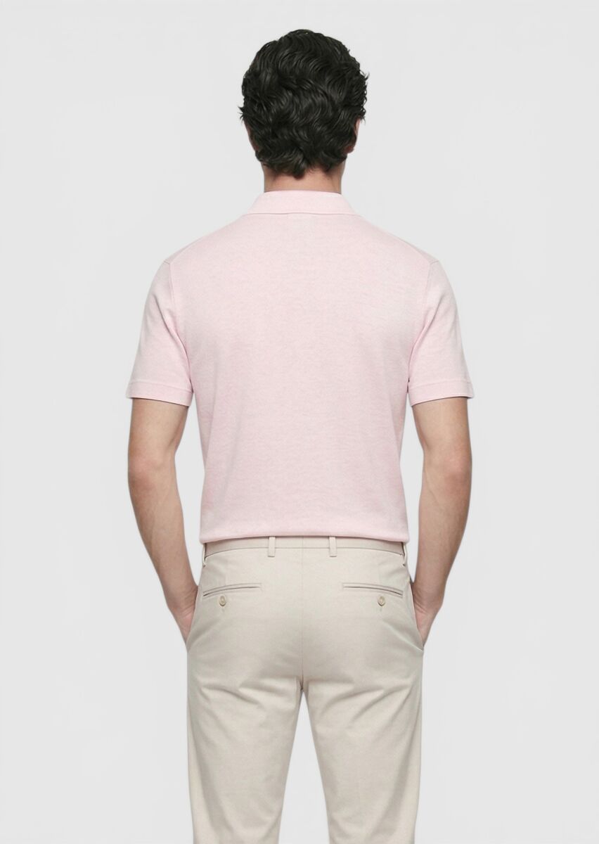 Pembe Düz %100 Keten T-Shirt - 5