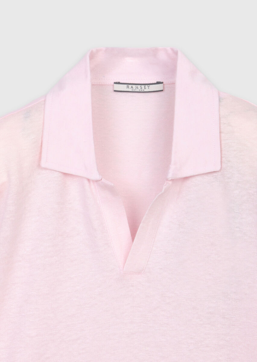 Pembe Düz %100 Keten T-Shirt - 7