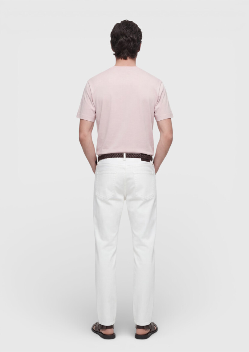 Pembe Düz Bisiklet Yaka %100 Pamuk T-Shirt - 5