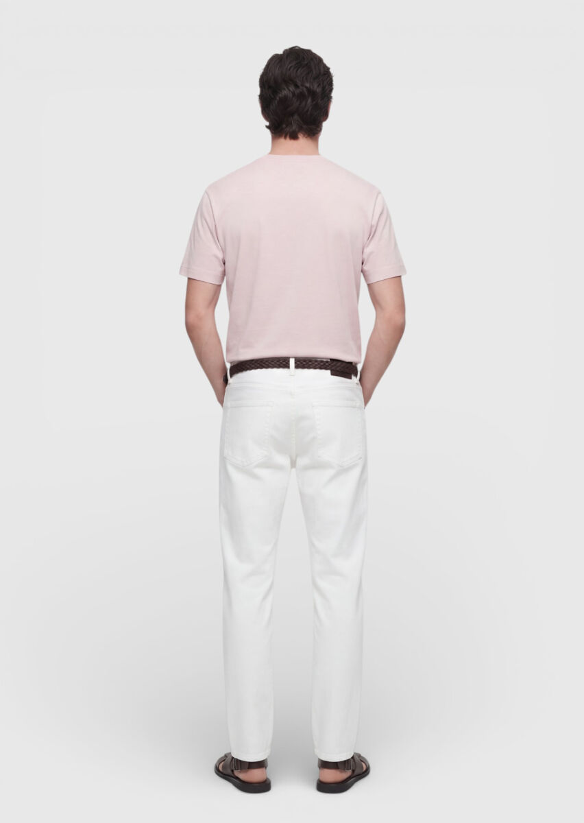 Pembe Düz Bisiklet Yaka %100 Pamuk T-Shirt - 5