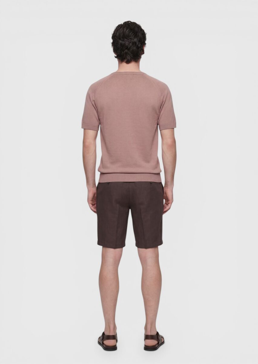 Pembe Düz Örgü İpek Karışımlı Triko - 5