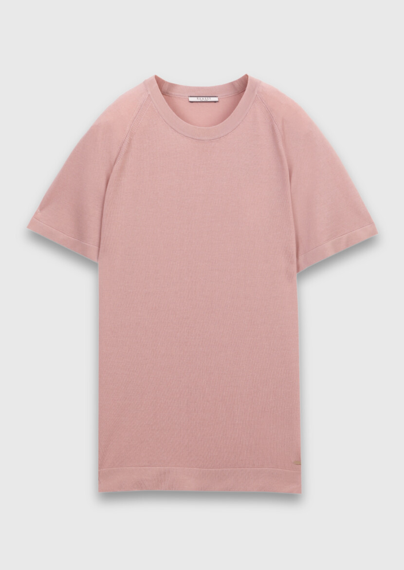 Pembe Düz Örgü İpek Karışımlı Triko - 6