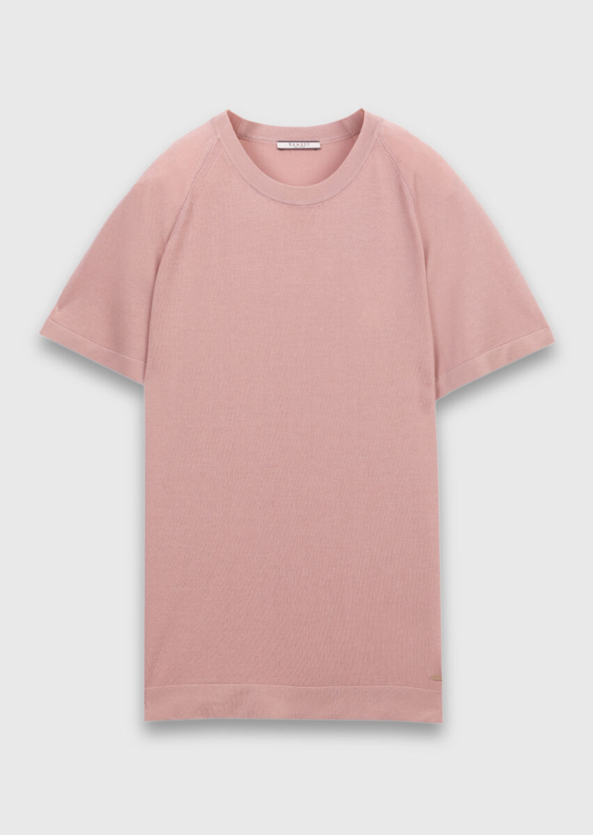 Pembe Düz Örgü İpek Karışımlı Triko - 6