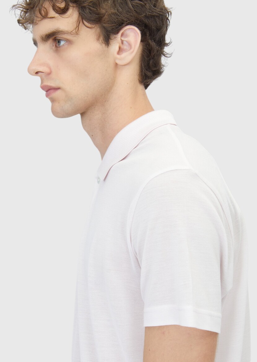 Pembe Düz Pamuk Karışımlı T-Shirt - 4