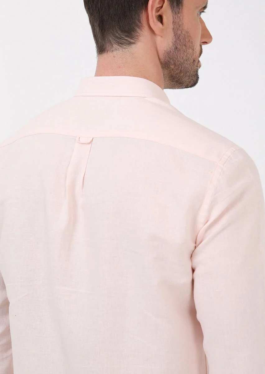 Pembe Düz Regular Fit Dokuma Casual Pamuk Karışımlı Gömlek - 5