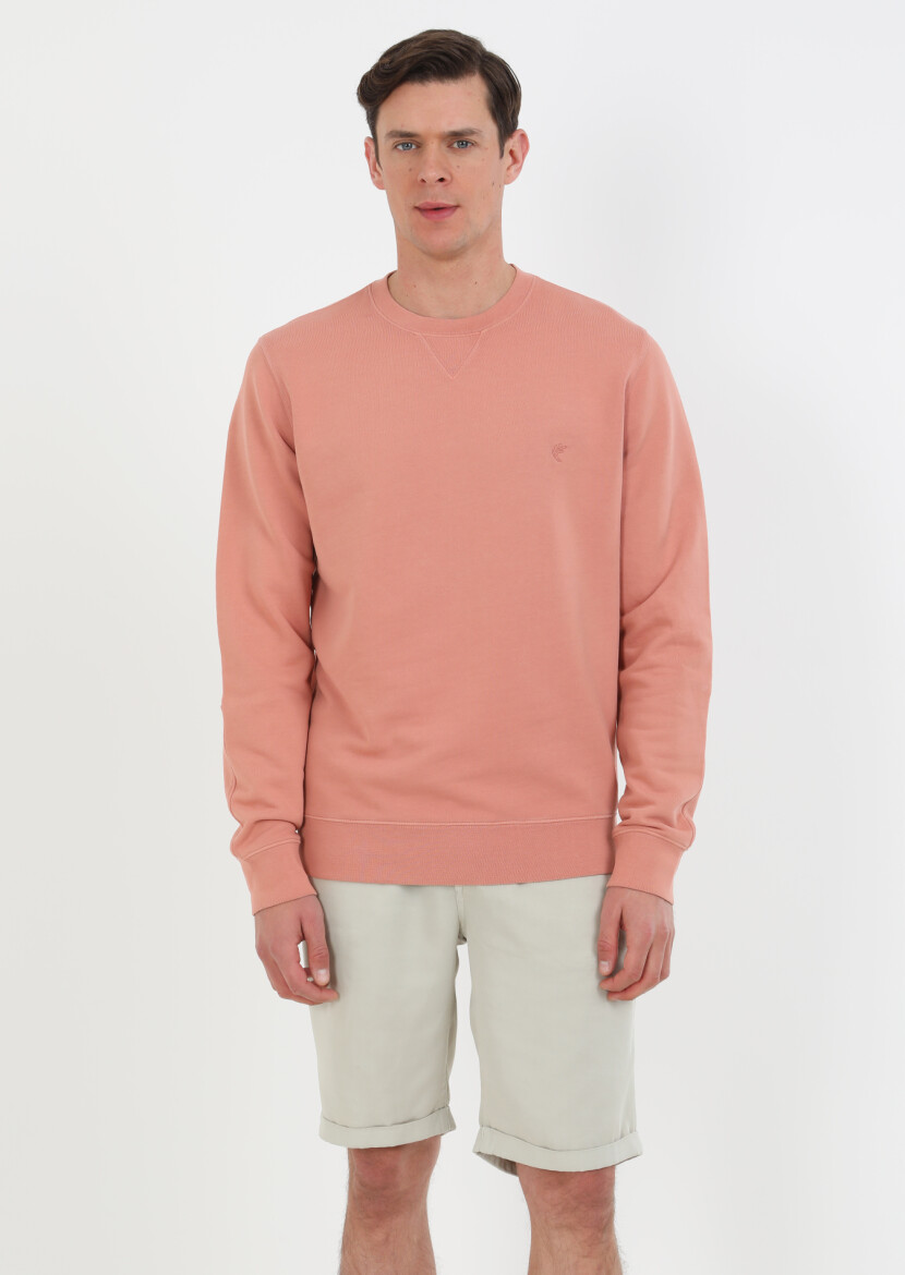 Pembe Düz Sweatshırt - 1