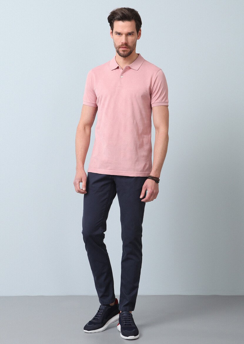 Pembe Jakarlı Polo Yaka %100 Pamuk T-Shirt - 5