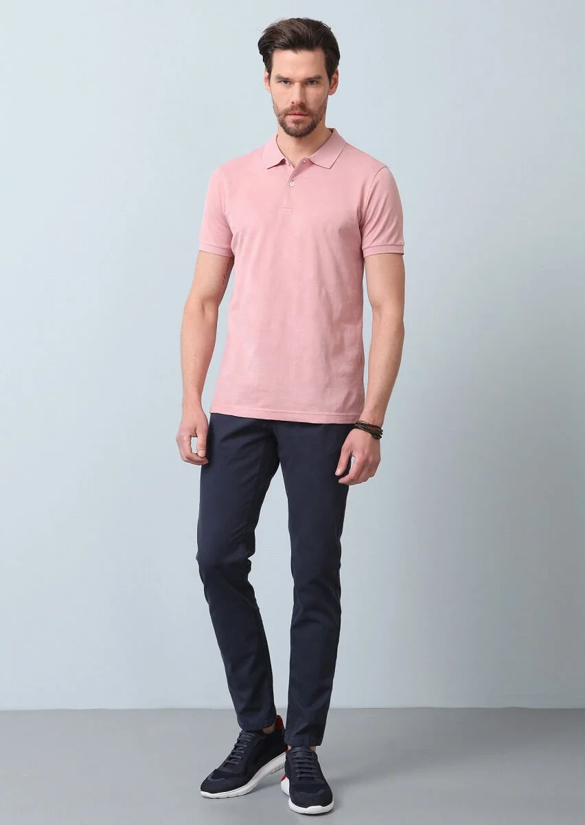 Pembe Jakarlı Polo Yaka %100 Pamuk T-Shirt - 5