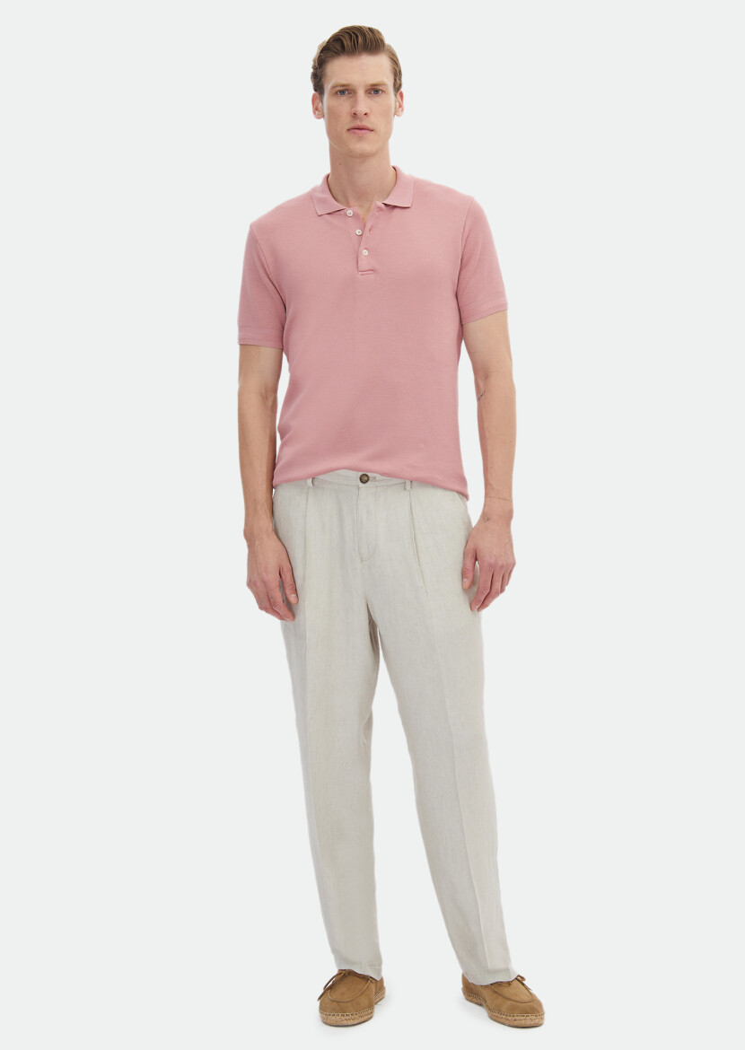 Pembe Jakarlı Polo Yaka %100 Pamuk T-Shirt 