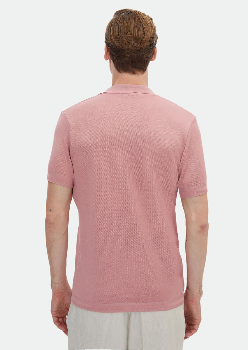 Pembe Jakarlı Polo Yaka %100 Pamuk T-Shirt - 8