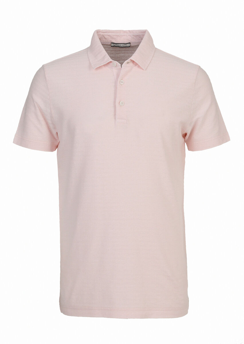 Pembe Jakarlı Polo Yaka Pamuk Karışımlı T-Shirt - 6