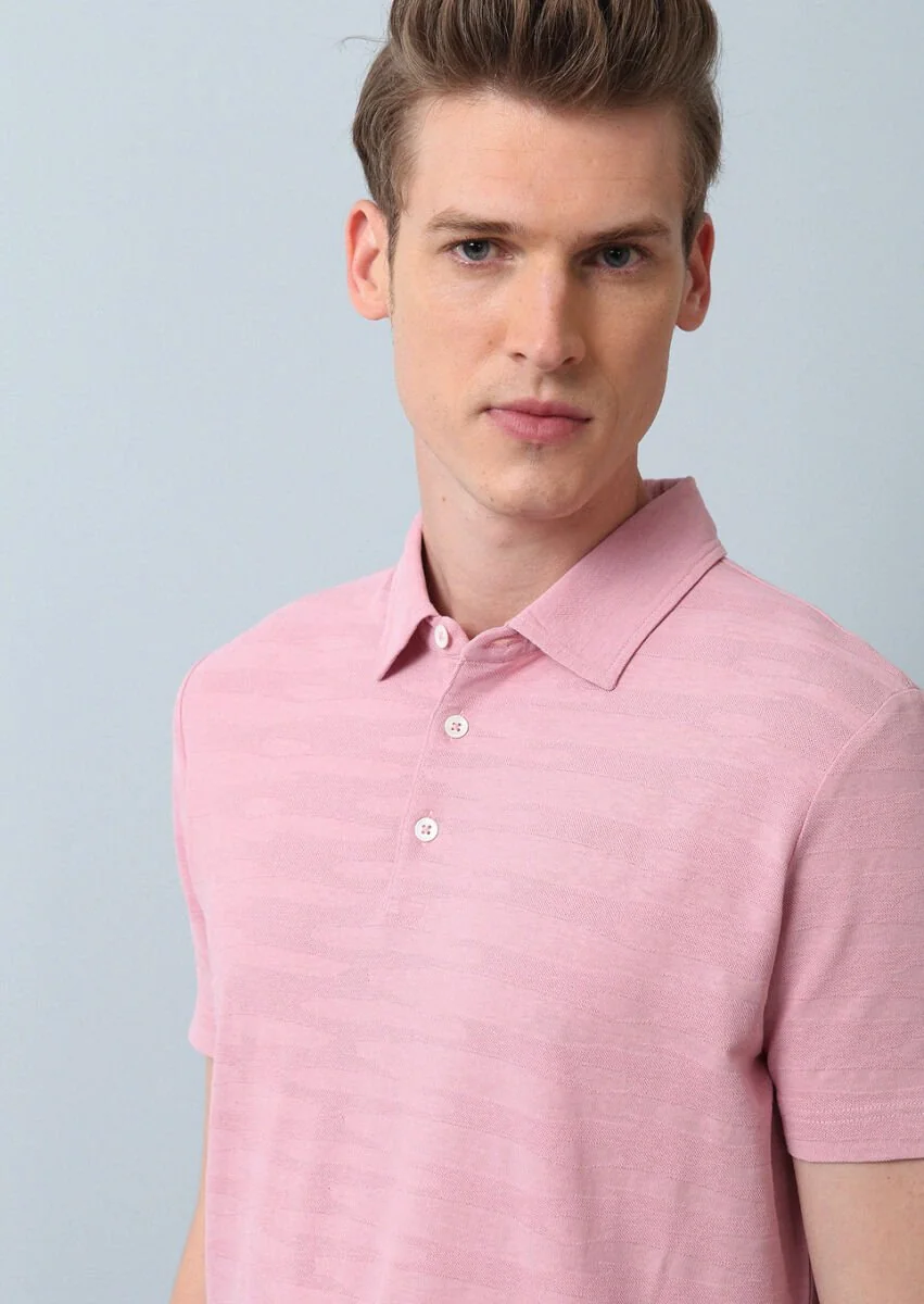 Pembe Polo Yaka %100 Pamuk T-Shirt - 2