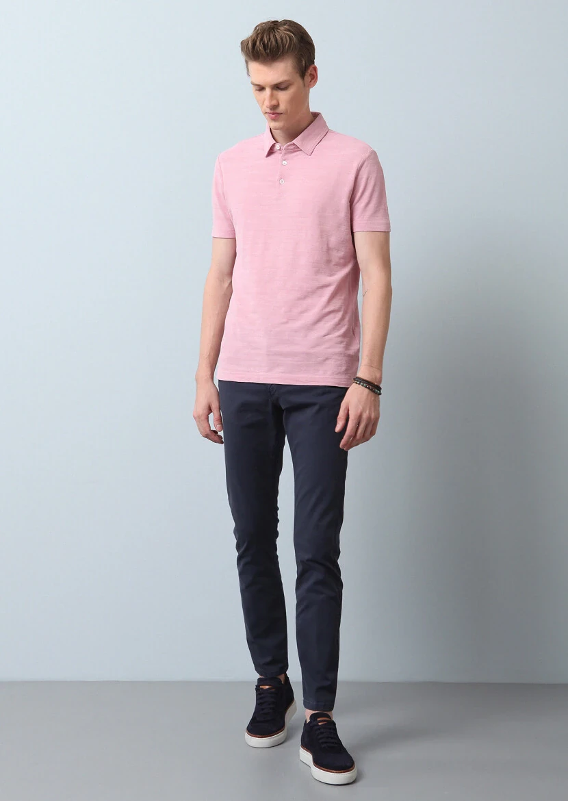 Pembe Polo Yaka %100 Pamuk T-Shirt - 3