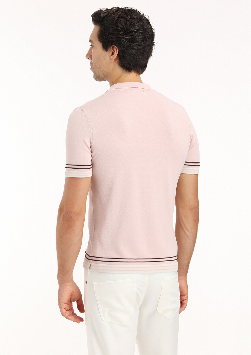 Pembe Polo Yaka Düz Örgü Hırka - 6