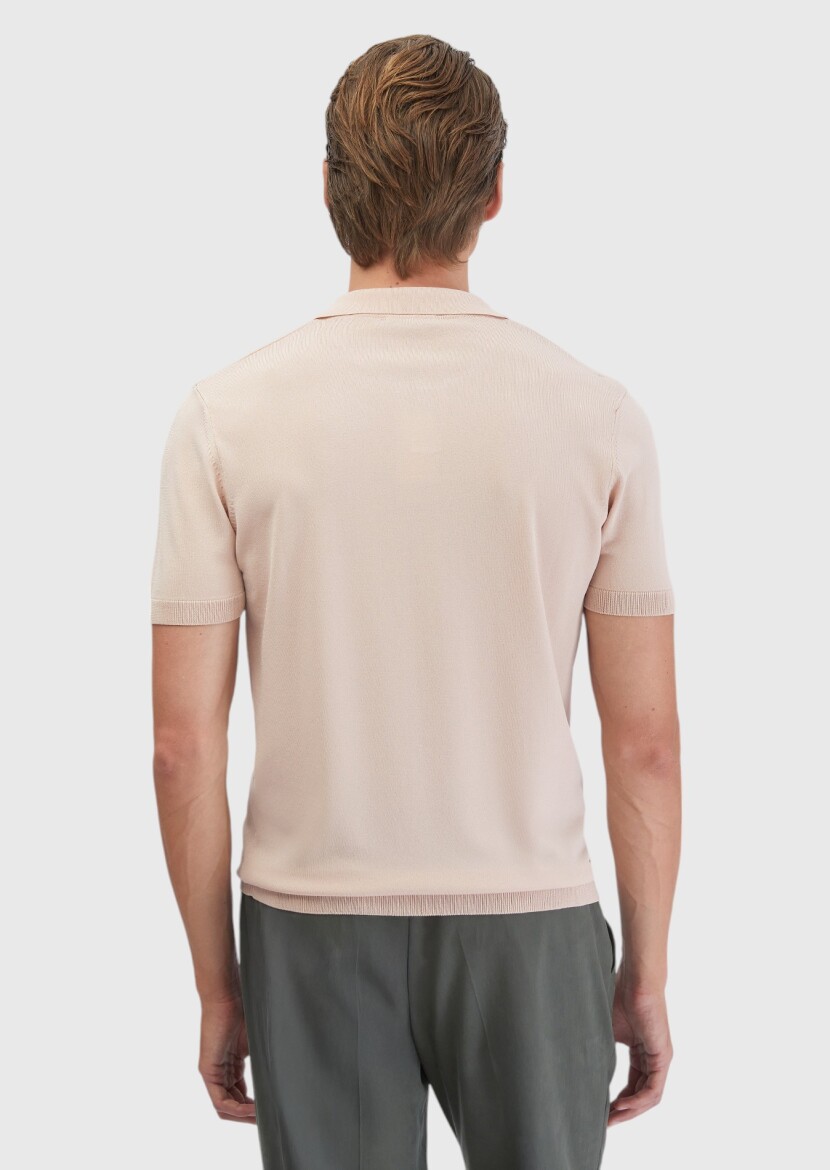 Pembe Polo Yaka Düz Örgü Triko - 5