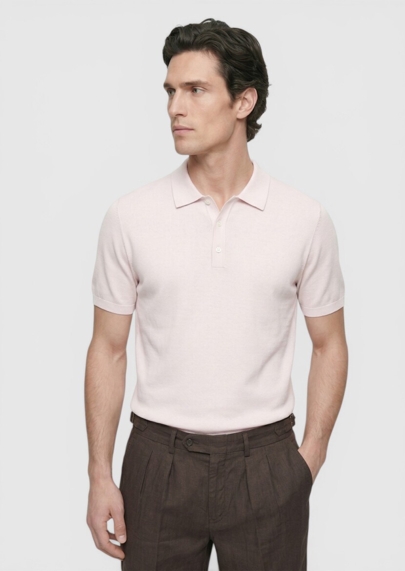 Pembe Polo Yaka Düz Örgü Triko - RAMSEY