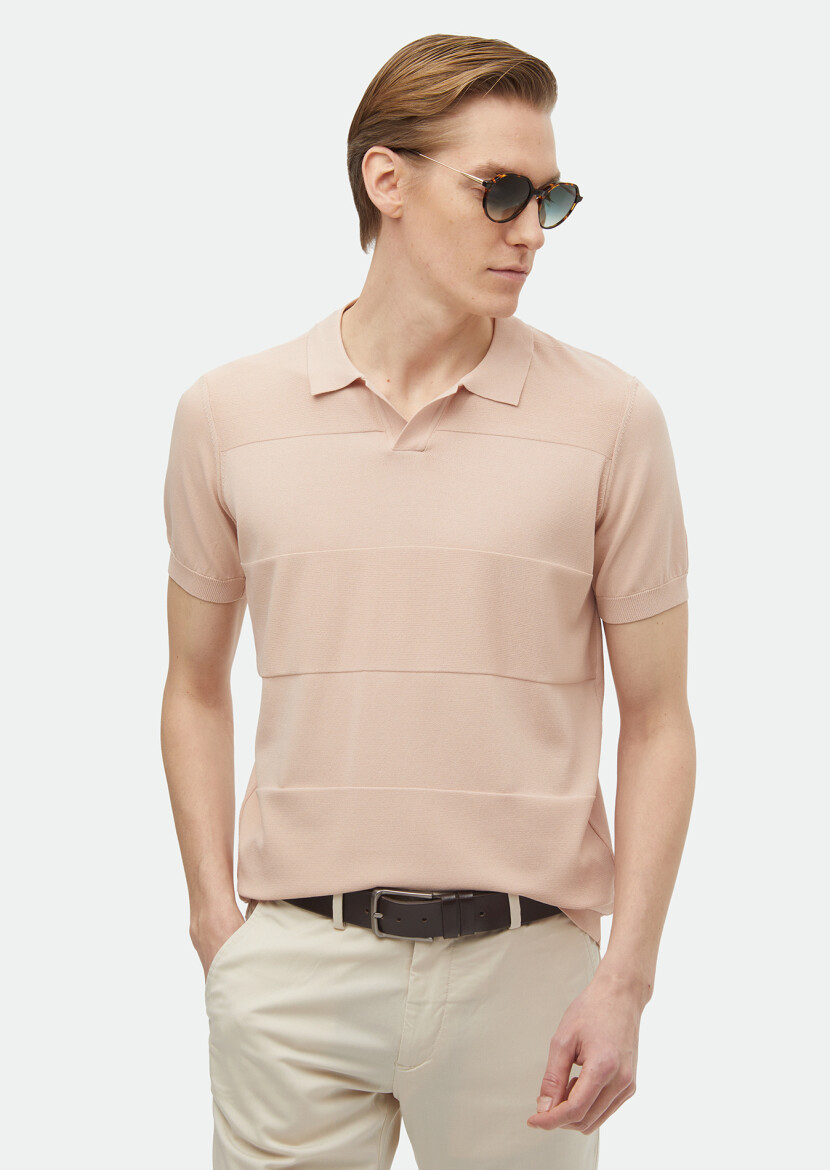 Pembe Polo Yaka Jakarlı Triko - RAMSEY