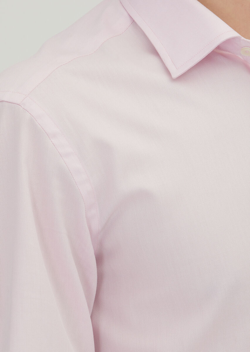 Pembe Regular Fit Dokuma Klasik %100 Pamuk Gömlek - 3